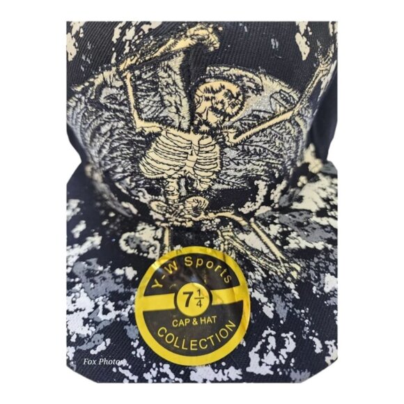 Y/W Sports Skeleton All Over Print Snapback Cap 7 1/4 Black & Gray - Picture 2 of 7